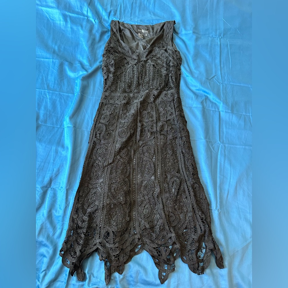 Stunning little black beaded lace and silk sue wong dress in great condition